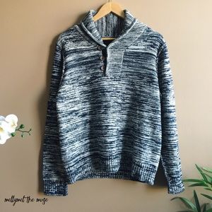 Men’s Blue & White Shawl-Collar Pullover Sweater